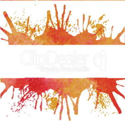 Orange watercolor paint vector background with blots and banner