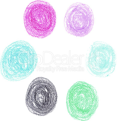 Set of wax crayon circle spots, isolated on white background