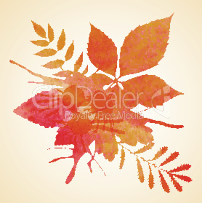 Orange watercolor painted vector autumn foliage background