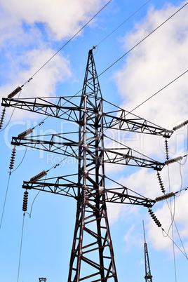 High-voltage electric pole with wires