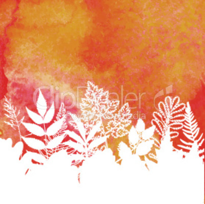 Orange watercolor painted vector autumn foliage background