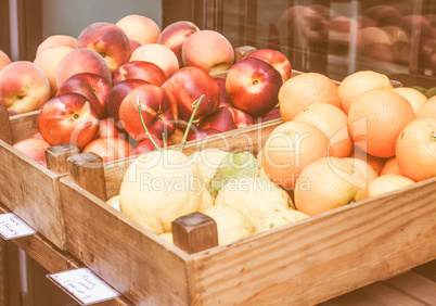 Retro looking Fruit on a market shelf