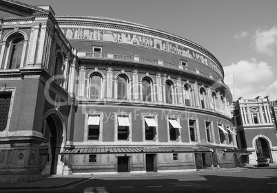 Black and white Royal Albert Hall in London