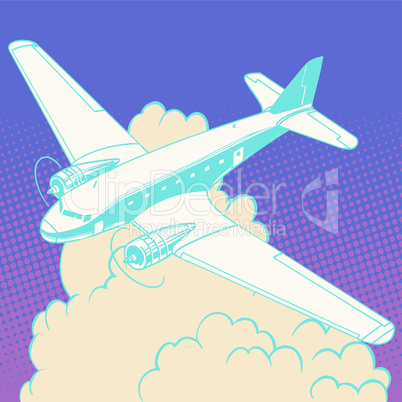 Airplane in the clouds vintage retro travel flights