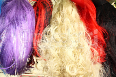 Colorful wigs for camouflage for carnival