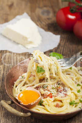 Closeup von Spaghetti carbonara