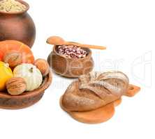 food in a ceramic pot isolated on white background
