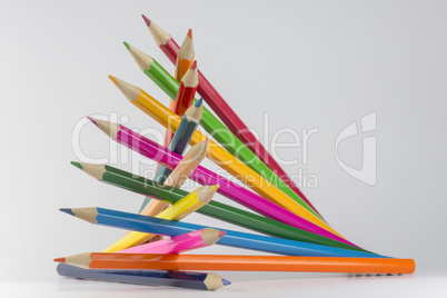 Abstract composition of a set wooden colour pencils.