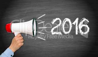 2016 megaphone with hand - New Year