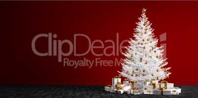 Interior background with white christmas tree 3d render