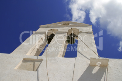 Traditional church in Greece with a bell