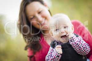 Little Baby Boy Having Fun With Mommy Outdoors