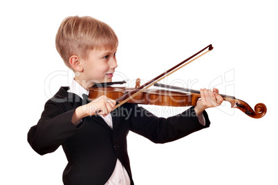 boy in tuxedo play violin