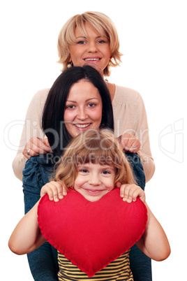 woman teenage and little girl family scene