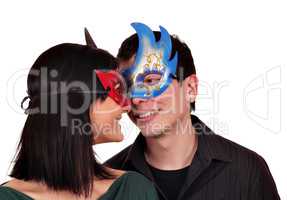 happy girl and boy with mask
