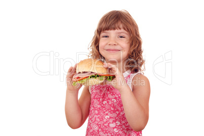 happy little girl with big sandwich