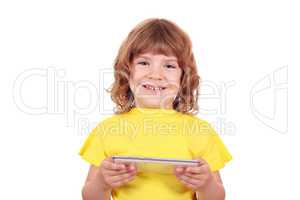 happy little girl with tablet pc