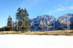 The ski slope with a view on Dolomiti mountains, Madonna di Camp