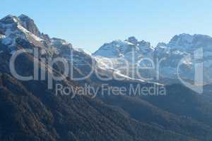 The view on Dolomiti mountains and ski slope of Passo Groste ski