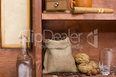 Shelf with coffee beans in the bag