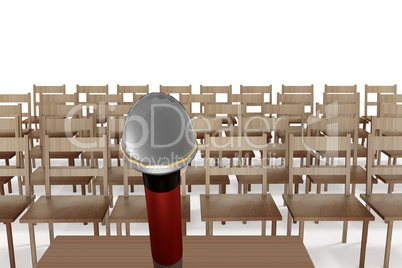 Microphone with empty chairs