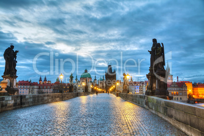 Charles bridge in Prague at sunrise