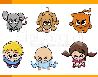 kids and pets cartoon set