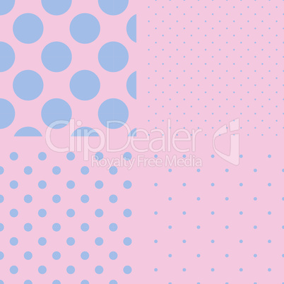 Polka dot set. Seamless pattern. Vector illustration. Rose quartz and serenity colors.