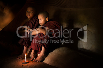 Buddhist novices inside temple