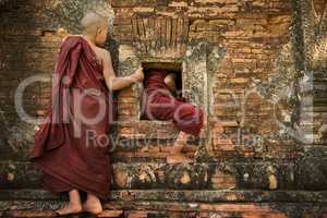 Playful young novice monks