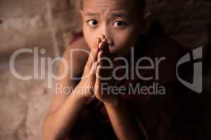 Buddhist novice monks praying