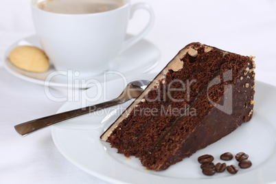Heißer Kaffee und Kuchen Schokolade Torte Dessert