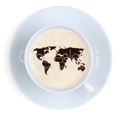 Kaffee in Tasse Welt Erde Karte Kaffeetasse