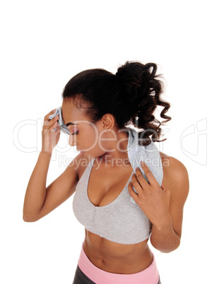 African American girl sweating after workout.
