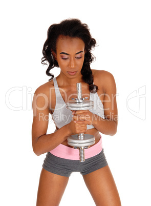 African American woman with dumbbell's.