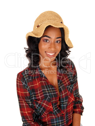 African American woman with straw hat.