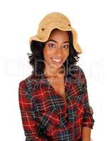 African American woman with straw hat.