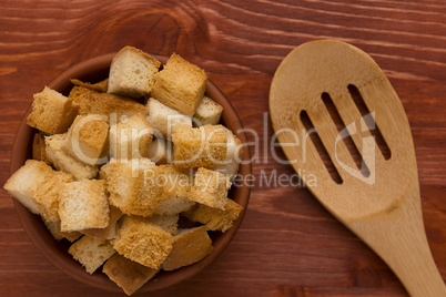Cubes of bread croutons of white bread