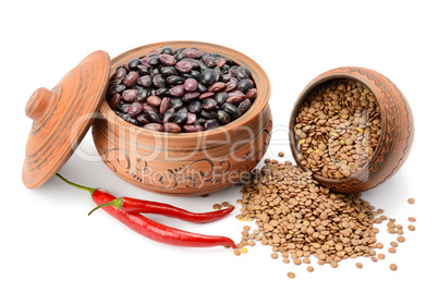 Beans and lentils isolated on white background