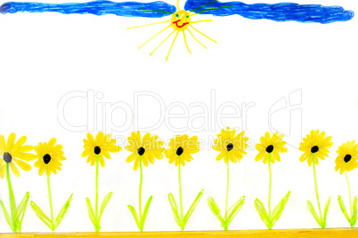 child's drawing of summer yellow flowers