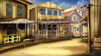 The main street of the town in the Wild West