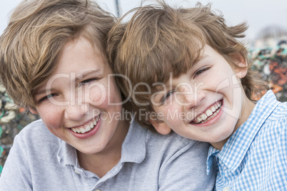 Happy Boy Children Brothers Smiling Together
