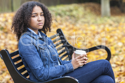 Mixed Race African American Teenager Woman Drinking Coffee