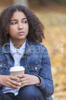 Sad Mixed Race African American Teenager Woman Drinking Coffee