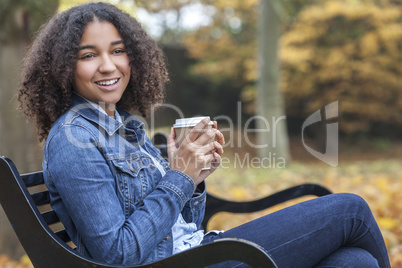 Mixed Race African American Teenager Woman Drinking Coffee