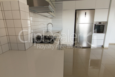 Modern white kitchen .