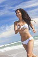 Sexy Woman Girl in Bikini Running on Beach