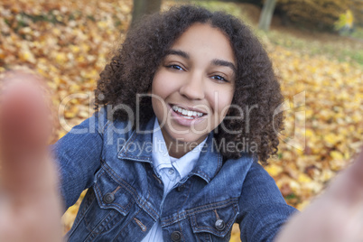 Mixed Race African American Girl Teenager Taking Selfie