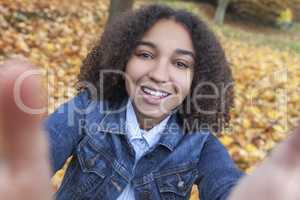 Mixed Race African American Girl Teenager Taking Selfie