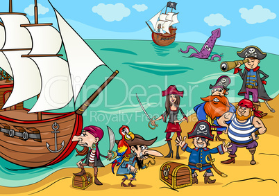 pirates with ship cartoon